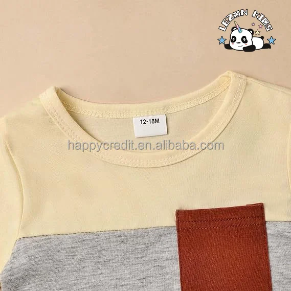LEZONKIDS - Customizable Hot Sale Summer Outfits Short Sleeve Patchwork Top T-shirt Pocket Pant Set 2 Piece Boy Clothing Set